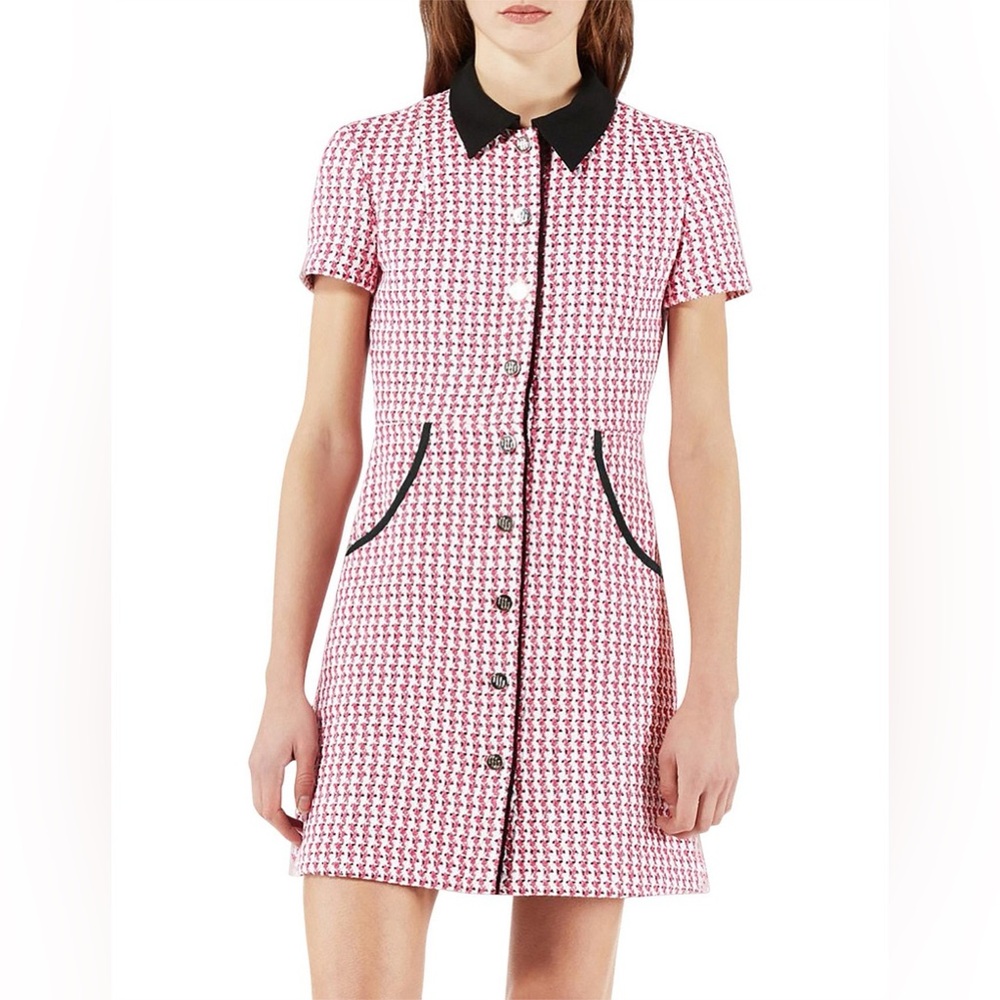 Maje Renatya Houndstooth Tweed Button Front Mini Dress Size Size 38 / US 6
